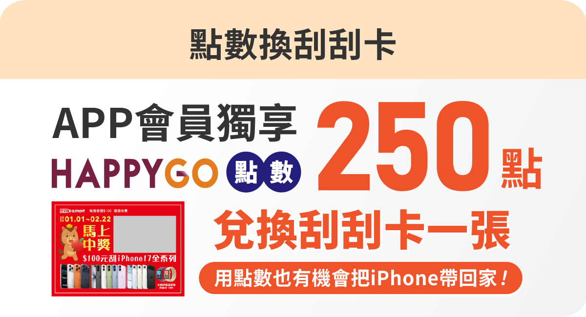 APP 會員獨享 250 點兌換刮刮卡